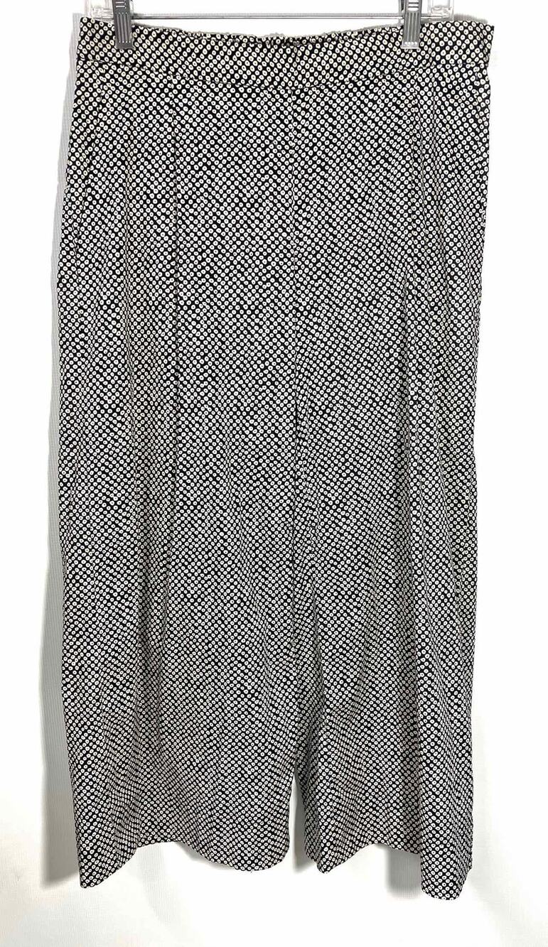 Eileen Fisher Size S Black/White Print Wide Leg Designer Pants